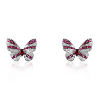 Butterflies in Ruby & Diamond 18K White Gold Earrings.   46 Rubies: 2.46 ct 68 Diamonds: 0.41 ct 18K White Gold weight: 5.12 grams Gold Post back closure