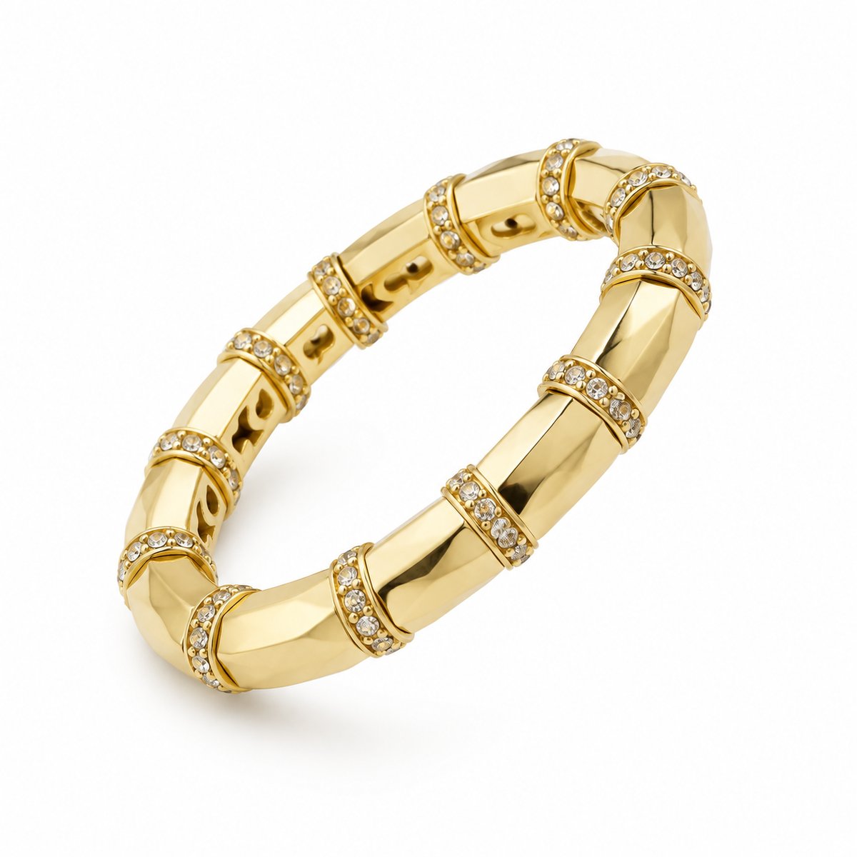 Anillo elástico de rayas de oro amarillo y diamantes
