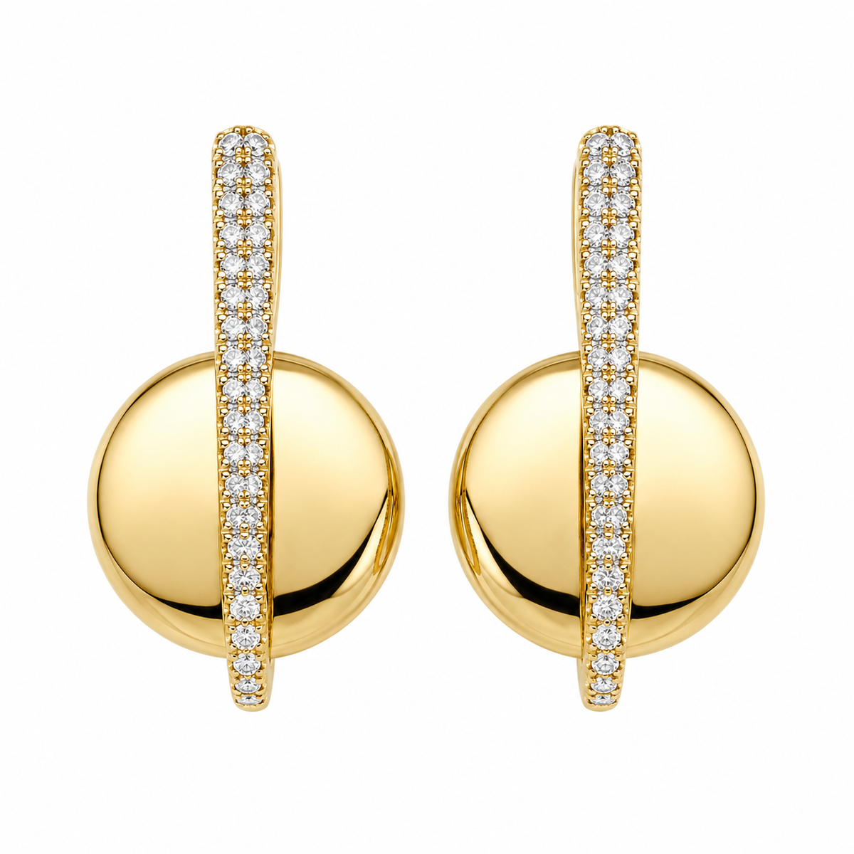 Yellow Gold Circle with Diamonds Earrings