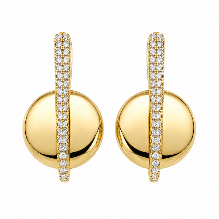 Yellow Gold Circle with Diamonds Earrings