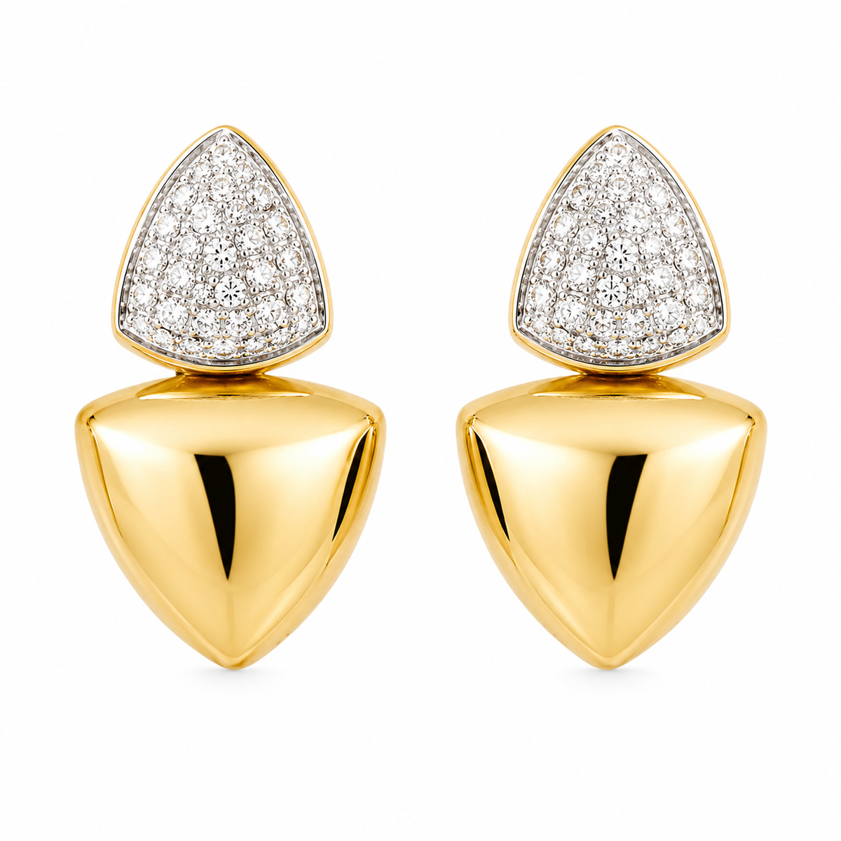 Yellow Gold Triangle Drop with Diamonds Earrings