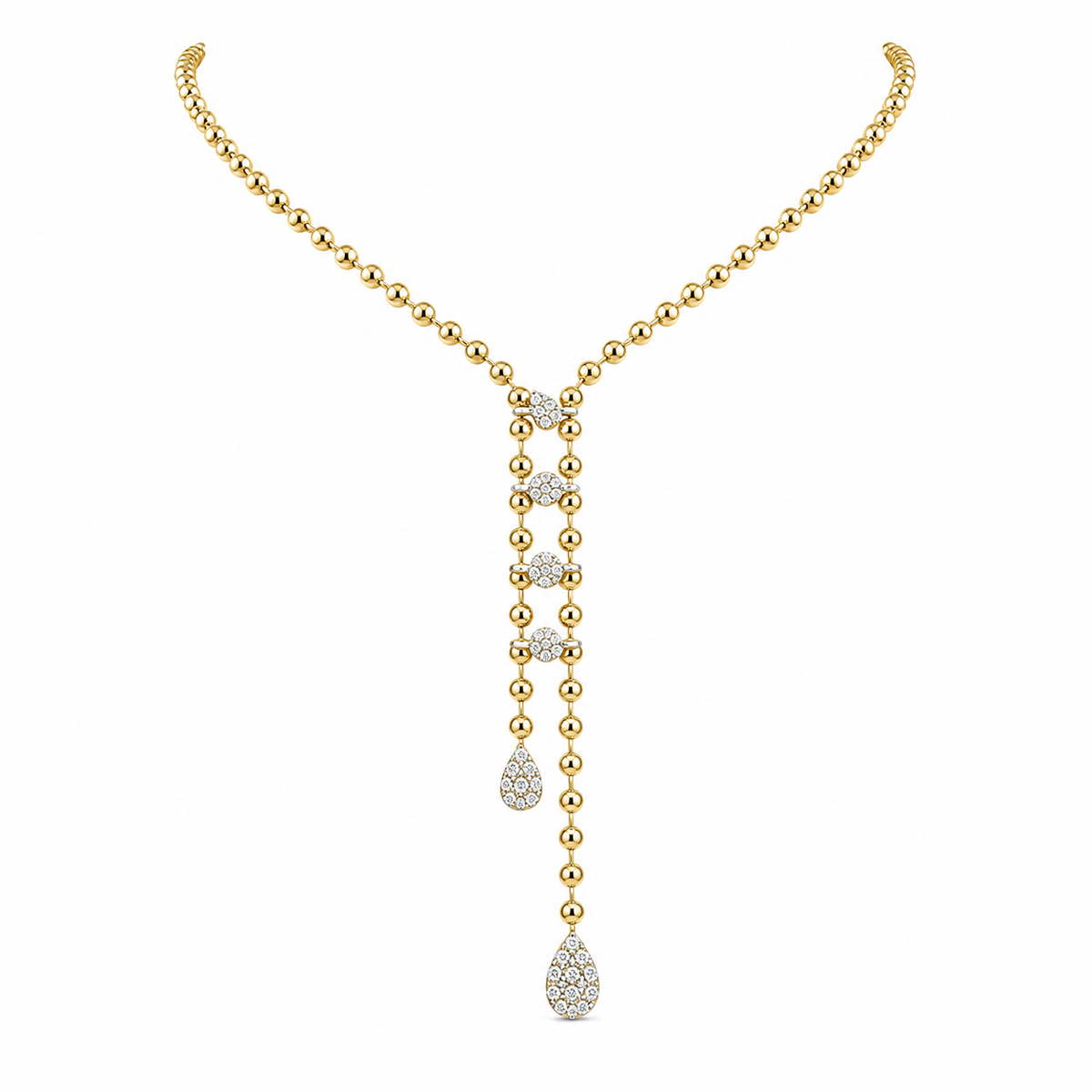 14K Yellow Gold & Diamonds Double Lariat Necklace