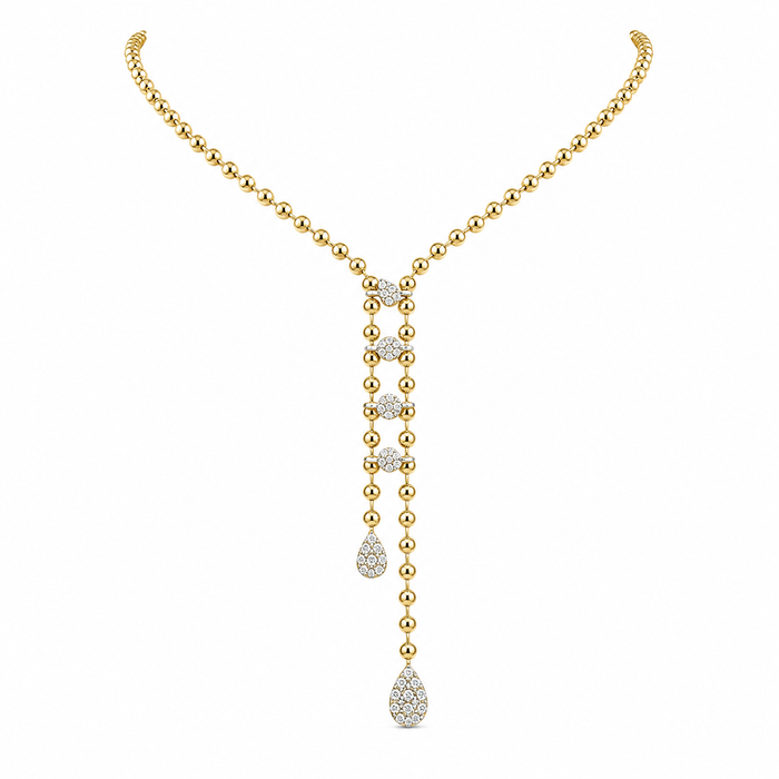 14K Yellow Gold & Diamonds Double Lariat Necklace