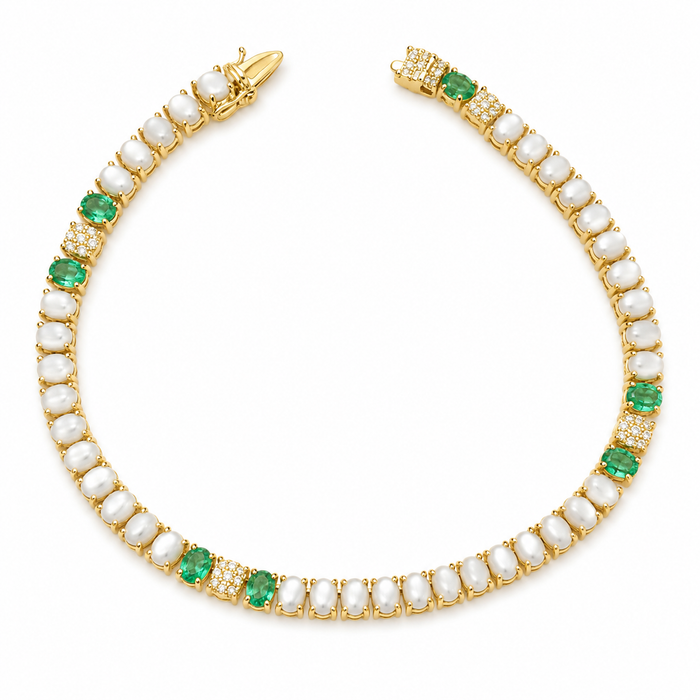 14K Yellow Gold with Mother of Pearl & Emerald Bracelets