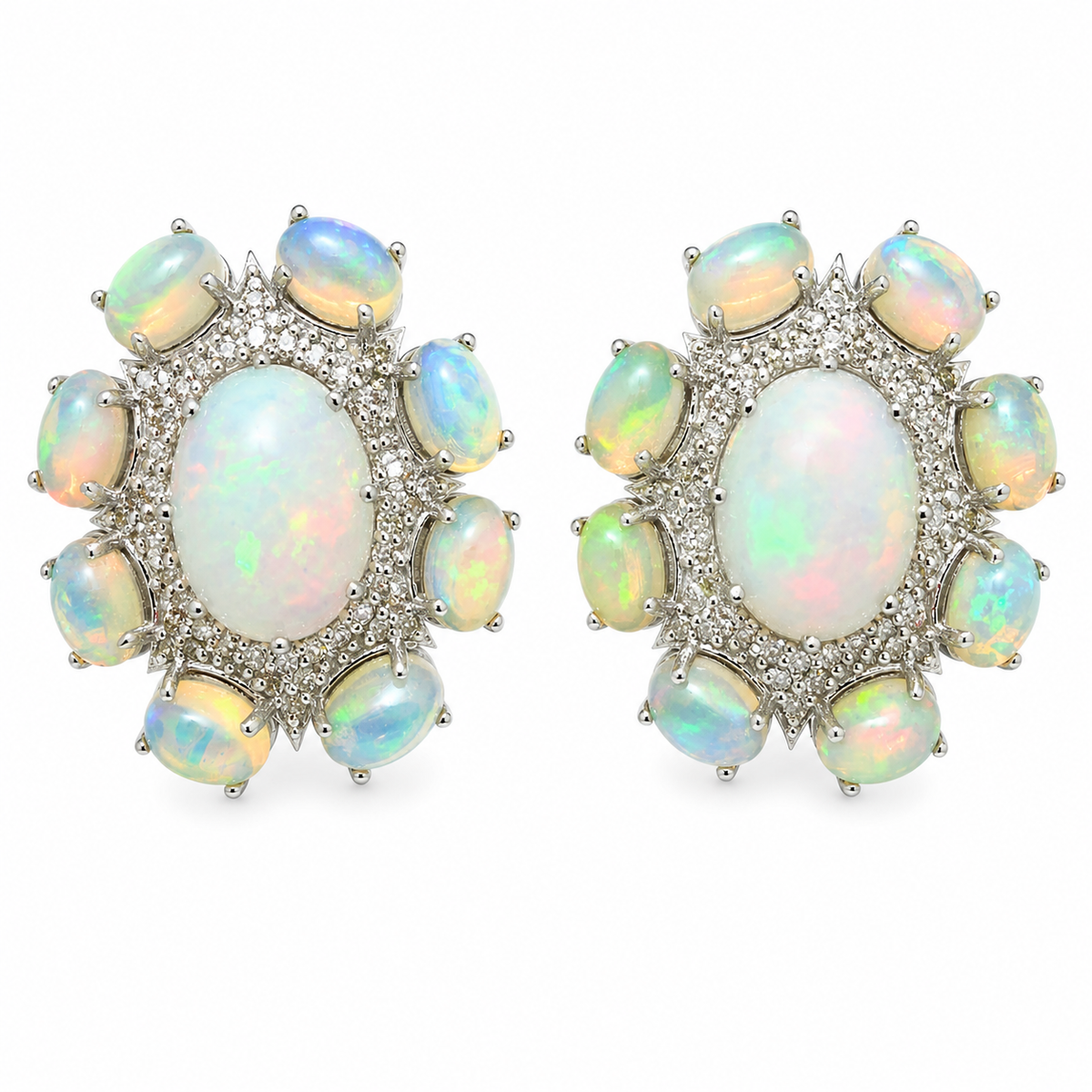 Opal with Diamond Oval Earrings