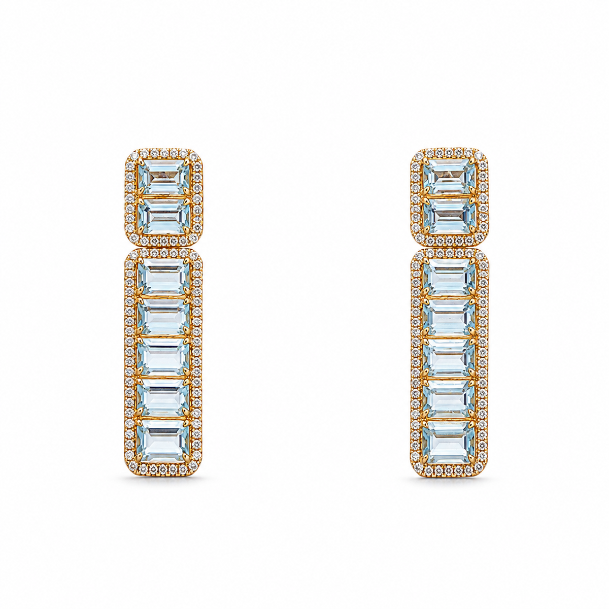 Aquamarine & Diamond on 18K Yellow Gold Long Earrings