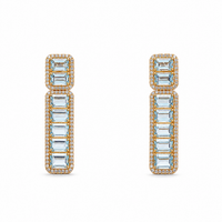 Aquamarine & Diamond on 18K Yellow Gold Long Earrings