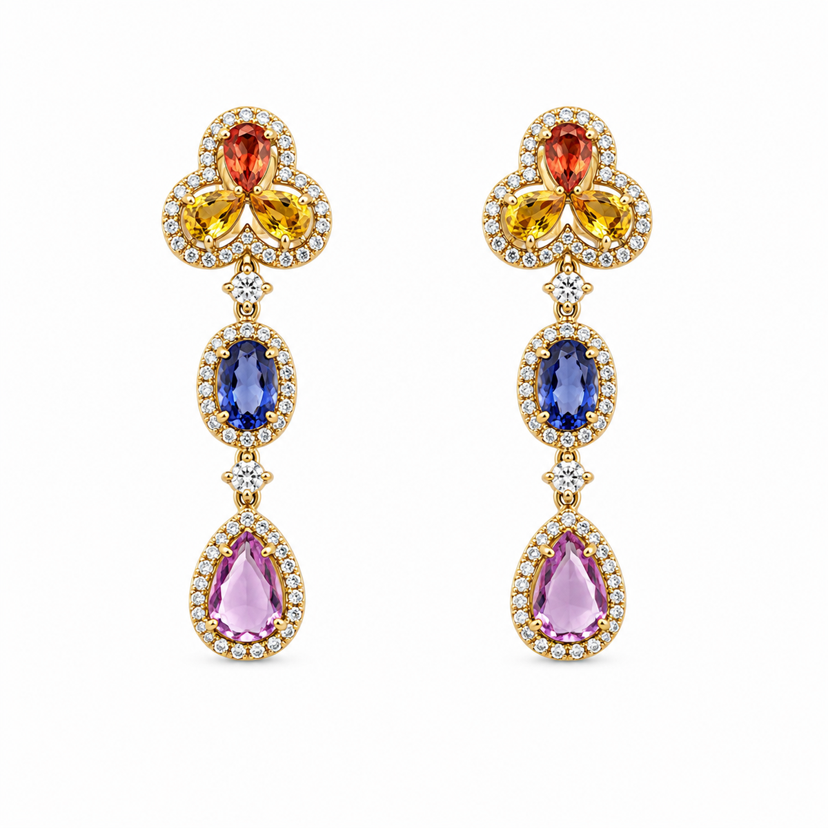 Lotus & Colors on 14K Yellow Gold Earrings