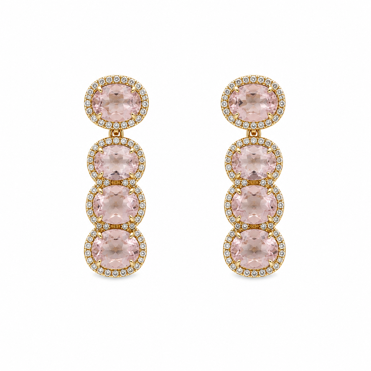 Morganite & Diamonds on 18K Yellow Gold Earrings