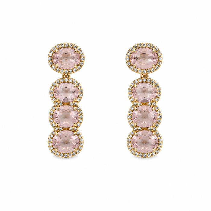 Morganite & Diamonds on 18K Yellow Gold Earrings