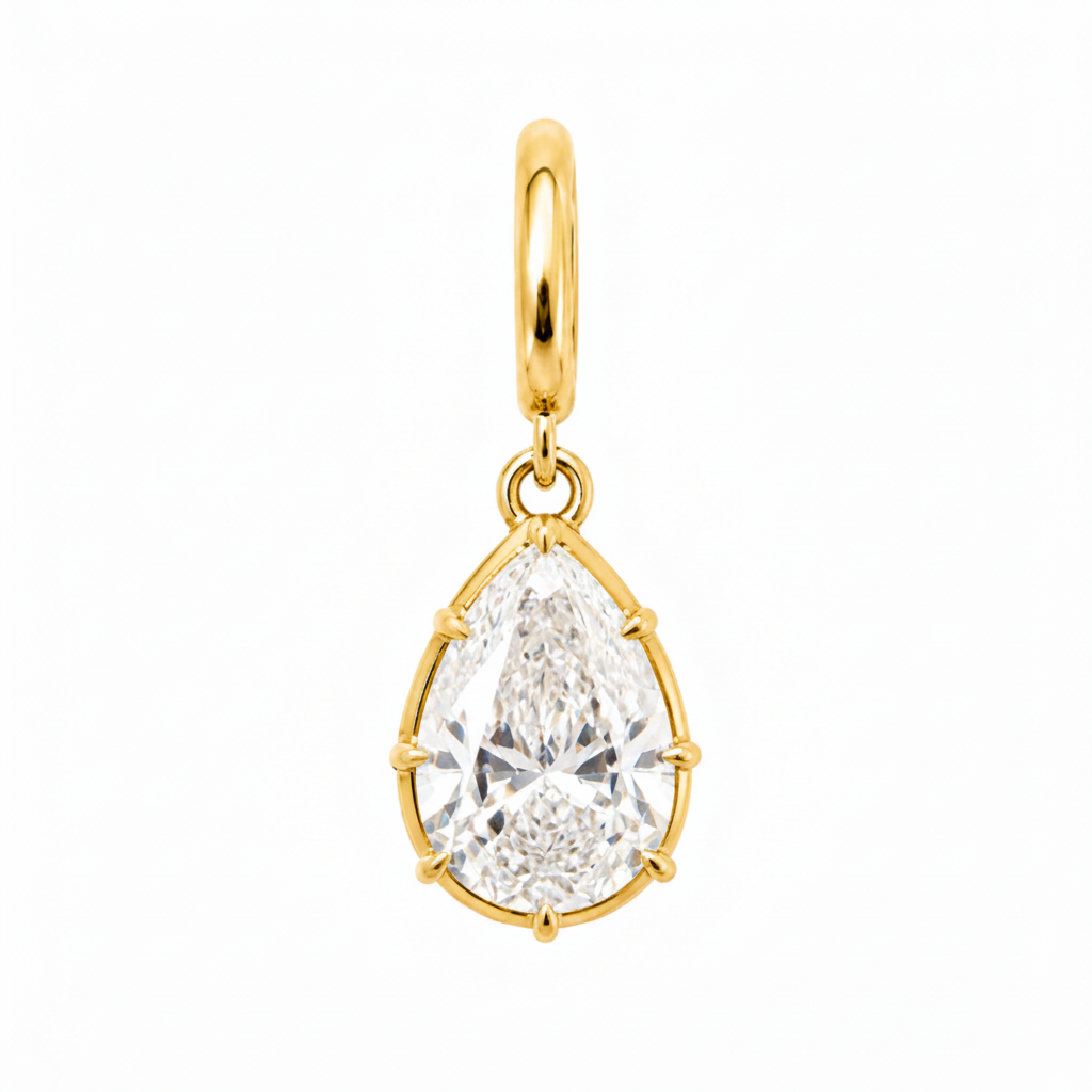 Pear Cut Lab Diamond on 14K Yellow Gold Charm