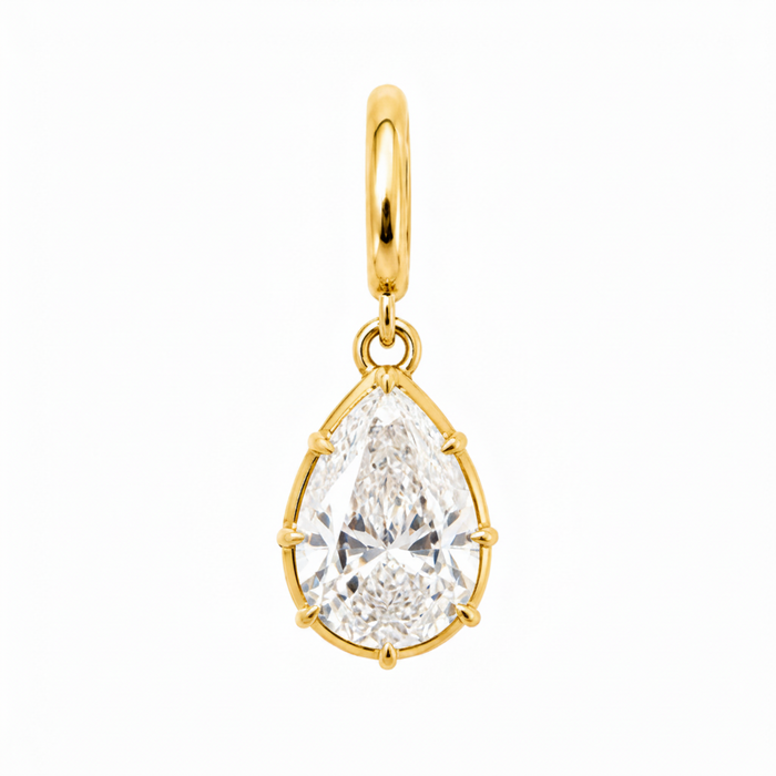 Pear Cut Lab Diamond on 14K Yellow Gold Charm