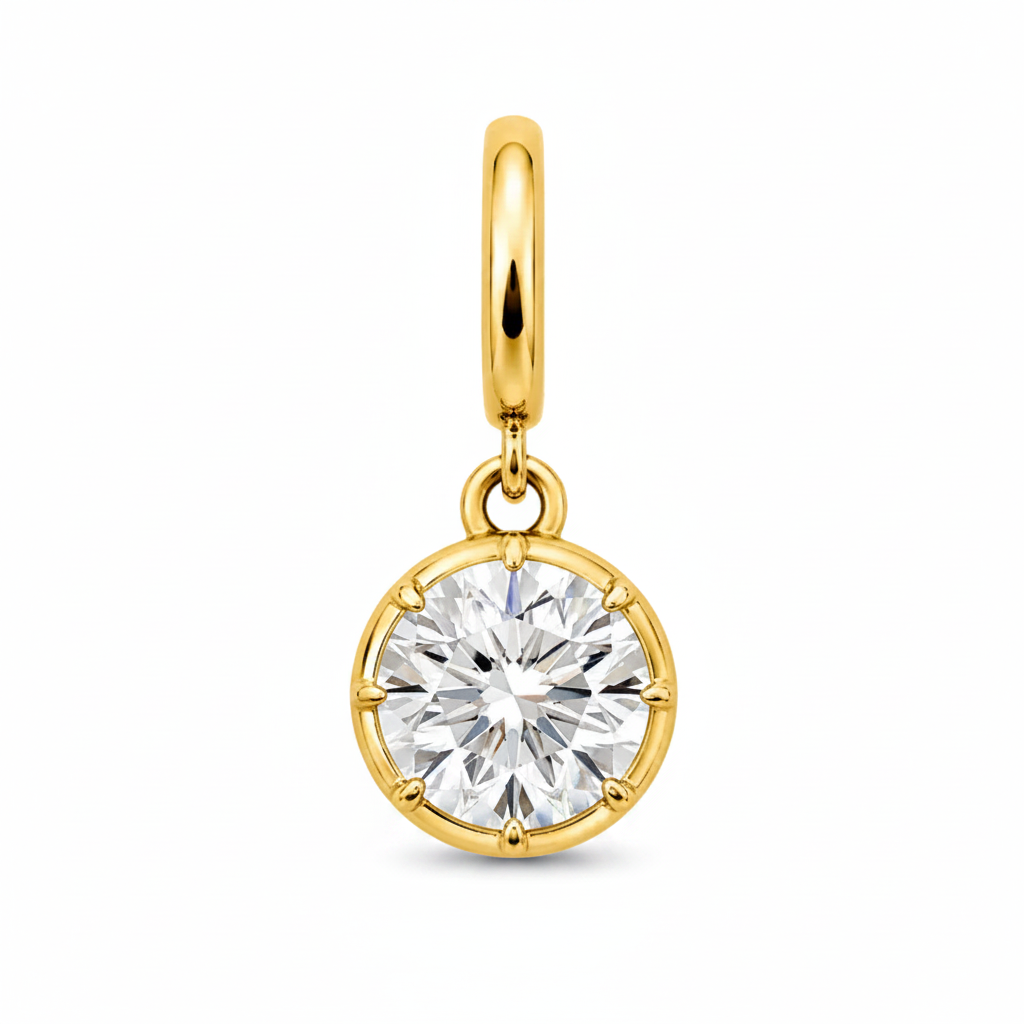 Round Cut Lab Diamond on 14K Yellow Gold Pendant