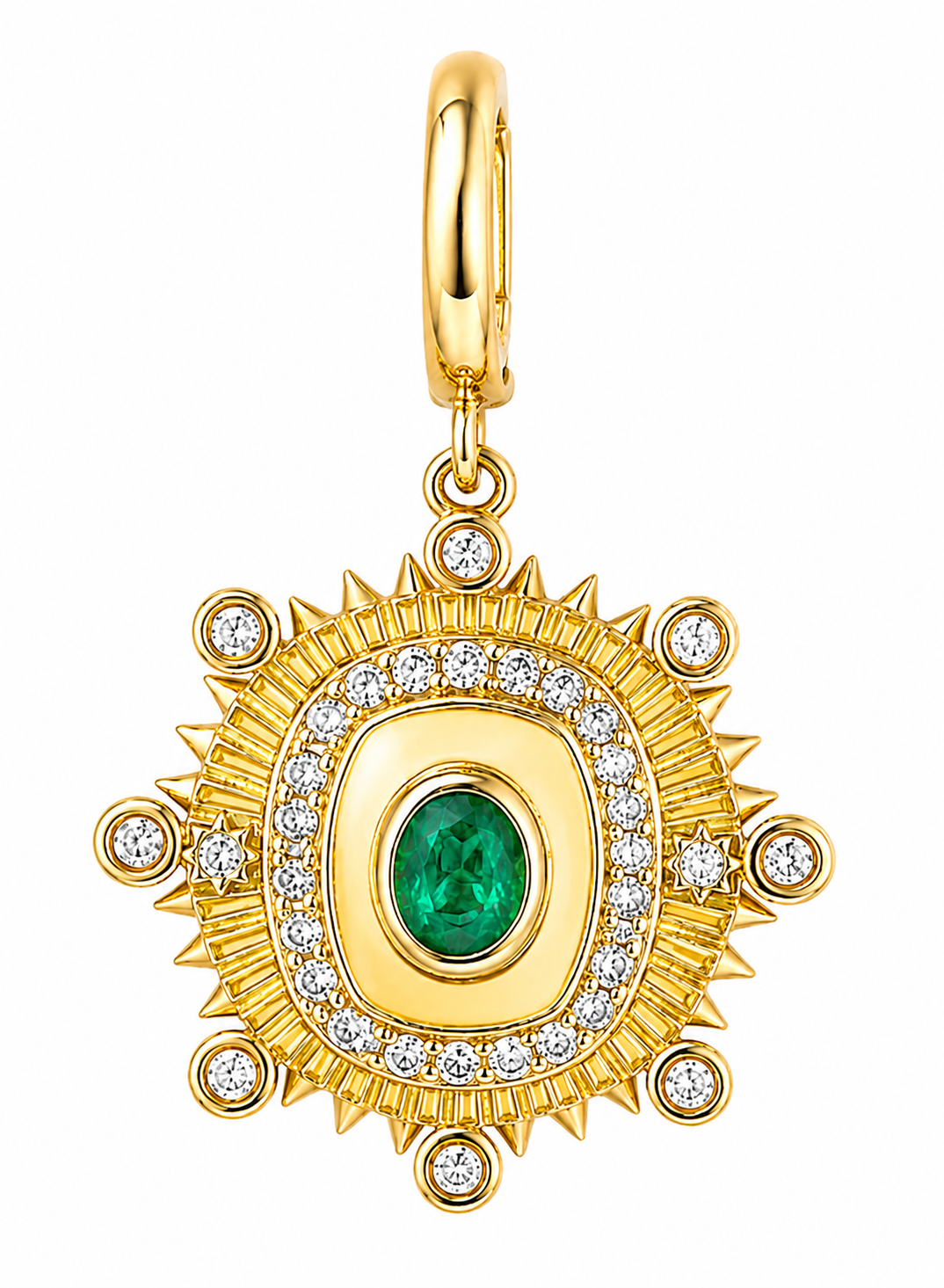Dije como rayos del sol con esmeralda y diamantes en oro amarillo 