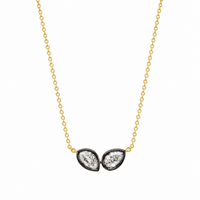 Georgian Style Double Diamonds Pendant on 14K Yellow Gold Necklace