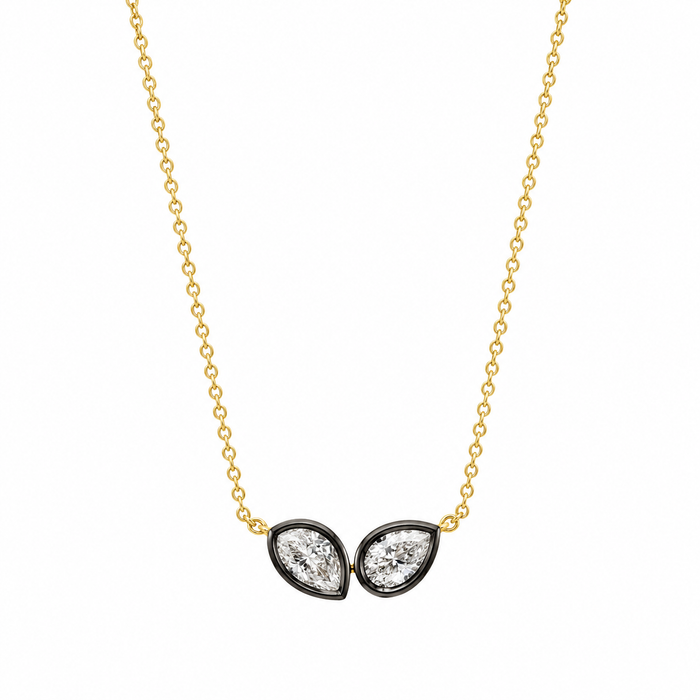 Georgian Style Double Diamonds Pendant on 14K Yellow Gold Necklace