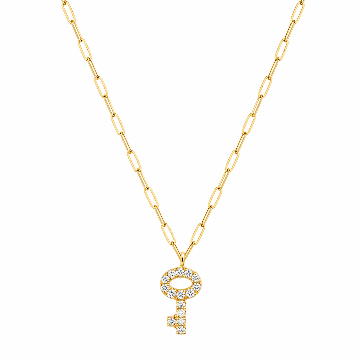 Diamond Key Pendant on 18K Yellow Gold Necklaces