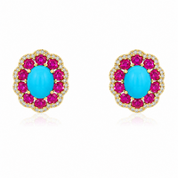 Set Turquoise with Ruby and Diamonds Necklace & Earrings
