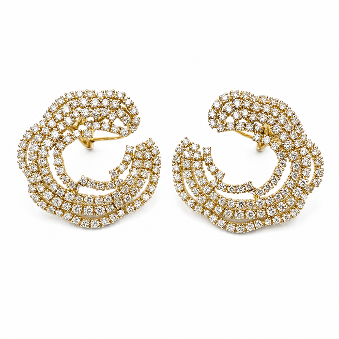 14K Yellow Gold & Diamonds Circle Petal Earrings
