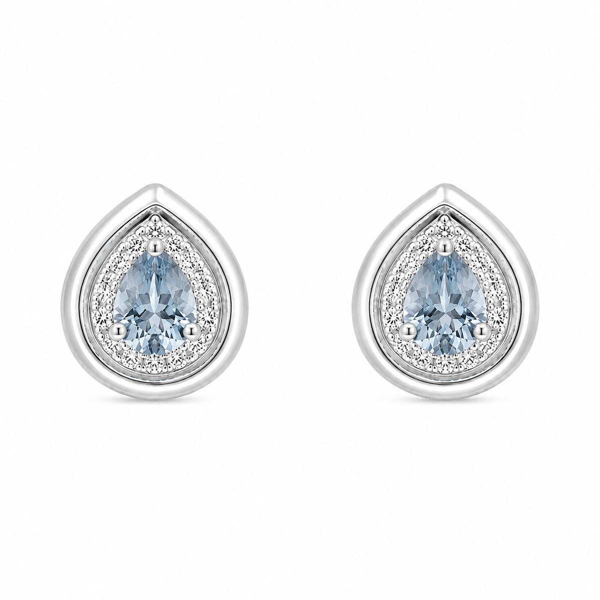Set of 18K White Gold Drop Aquamarine with Diamonds Pendant & Earrings