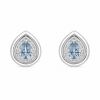 Set of 18K White Gold Drop Aquamarine with Diamonds Pendant & Earrings