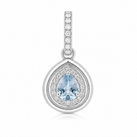 Set of 18K White Gold Drop Aquamarine with Diamonds Pendant & Earrings