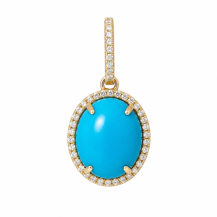 18K Yellow Gold Oval Turquoise & Diamonds Charm