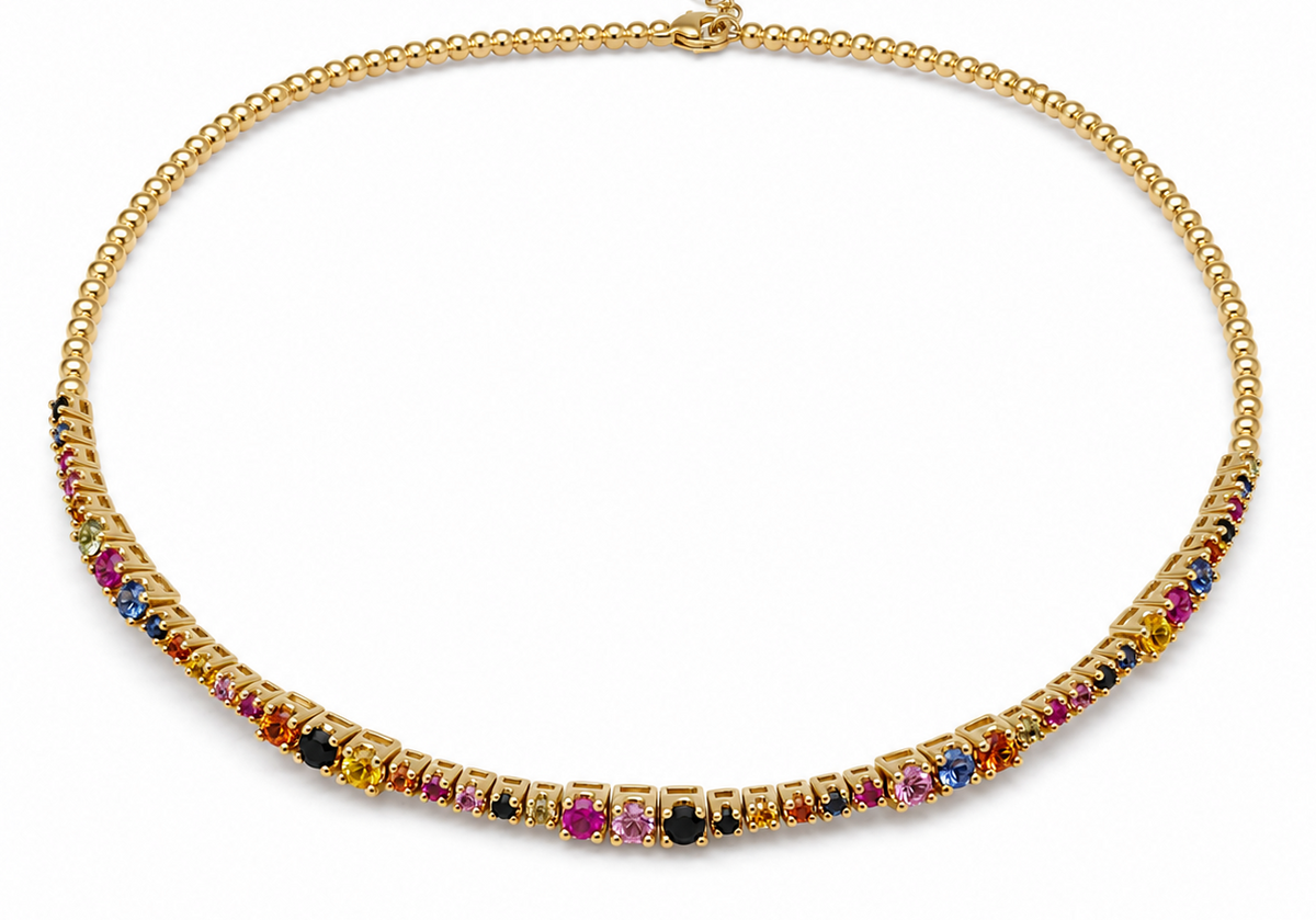 Choker with Multicolor Sapphire on 14K Yellow Gold Necklaces