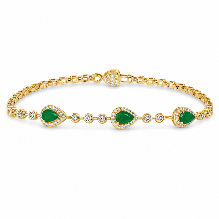 14K Yellow Gold with Emerald & Diamonds Bracelet
