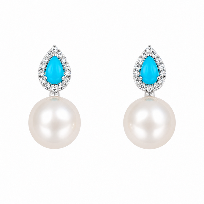 Aretes de oro amarillo con perlas y diamantes