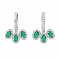 Three Emerald & Diamond on 14K Yellow Gold Earrings
