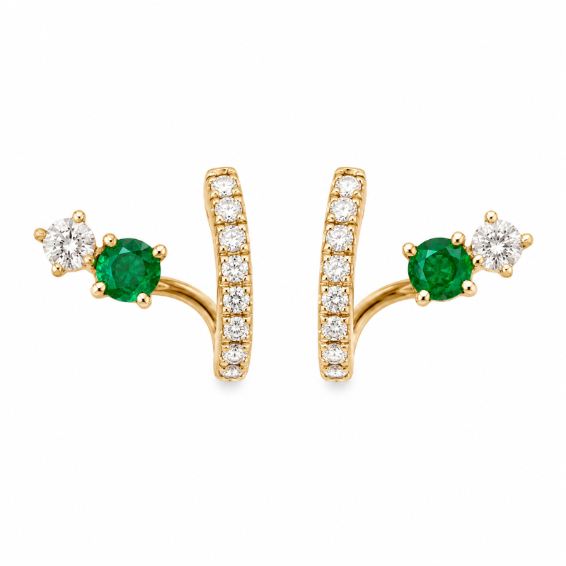Yellow Gold with Emerald & Diamond Jacket Earrings