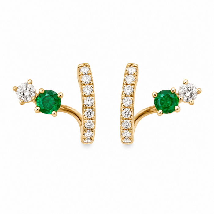Yellow Gold with Emerald & Diamond Jacket Earrings