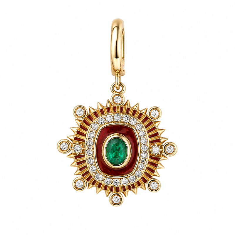 Sun Rays Emerald & Diamonds Charm