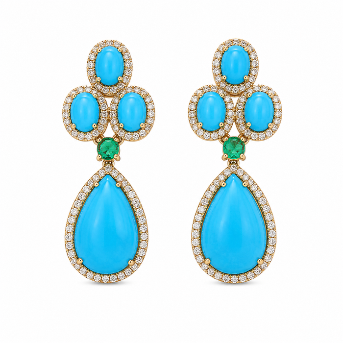 Turquoise & Diamond Oval Earrings in 14K Gold