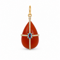 14K Yellow Gold Cornelian & Blue Topaz with Diamonds Charm