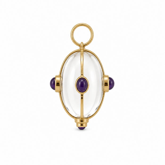 14K Yellow Gold Amethyst & Crystal Charm