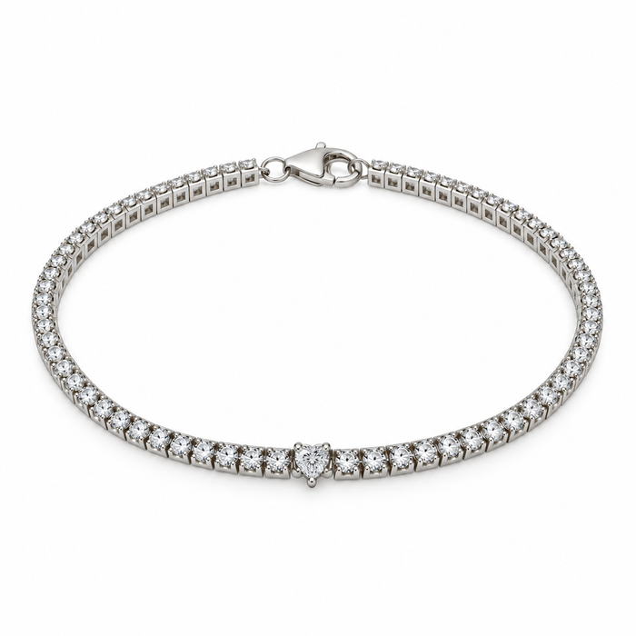 One Diamond Heart on 14K Gold Tennis Bracelet