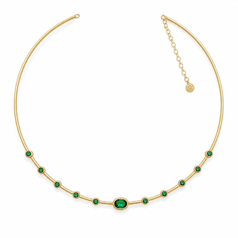 Choker with Emerald on 14K Yellow Gold Necklaces
