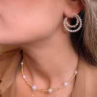 Circle Pearl & Diamond 14K Yellow Gold  Earrings.