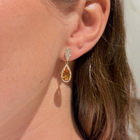 Citrine Teardrop & Diamonds on 18K Yellow Gold Earrings