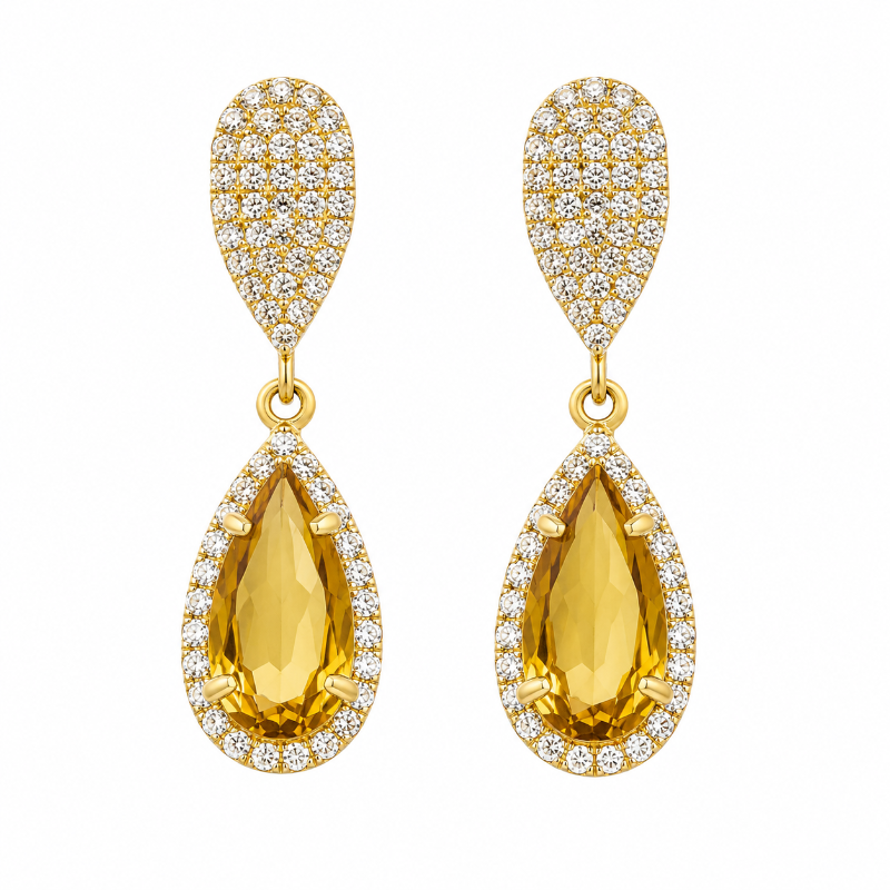 Aretes con ovalo de citrina y oro amarillo de 14 quilates