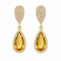 Citrine Teardrop & Diamonds on 18K Yellow Gold Earrings