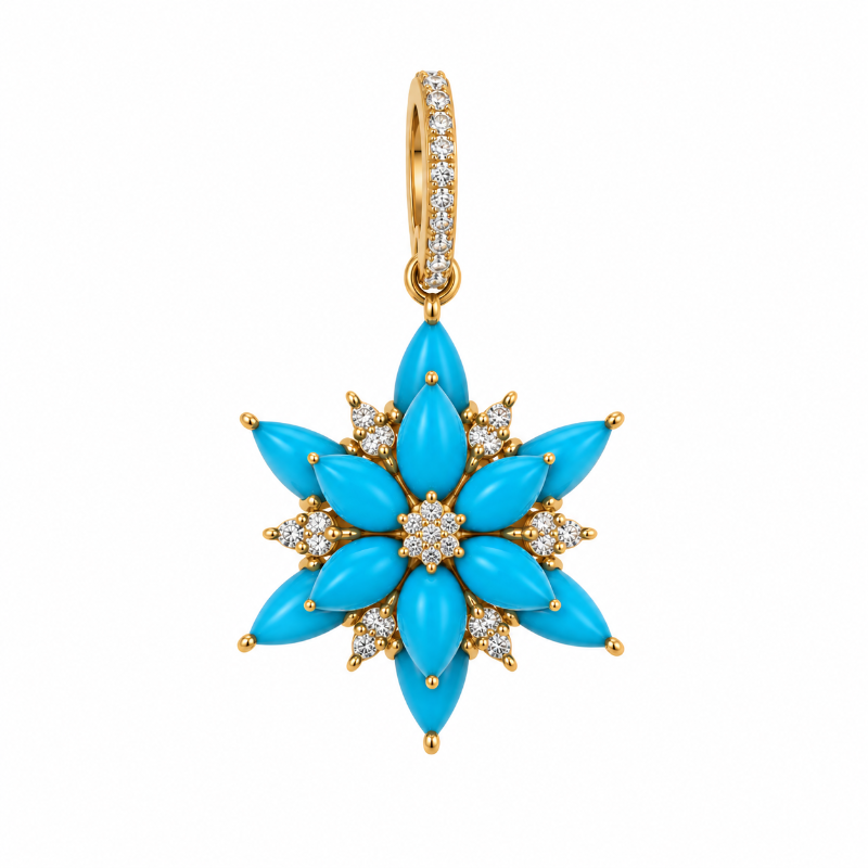 Flower Tourquoise & Diamonds Pendant