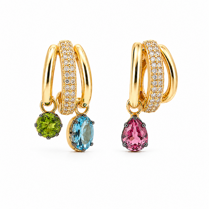 Gemstone Hoops in 14k yellow gold