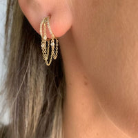Curve Studs Diamond with Gold Chain Earrings.