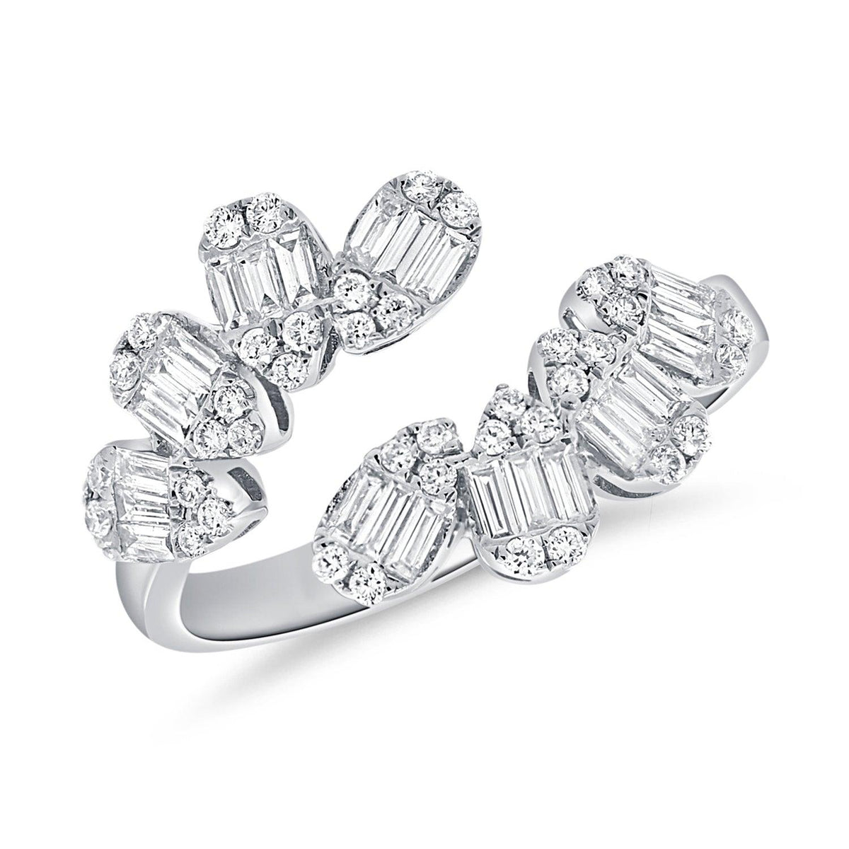 Diamond Baguette Drop Wrap with 14K White Gold Rings.  14K White Gold weight: 2.90 grams 25 Baguette: 0.40ct 40 Diamond: 0.22 ct