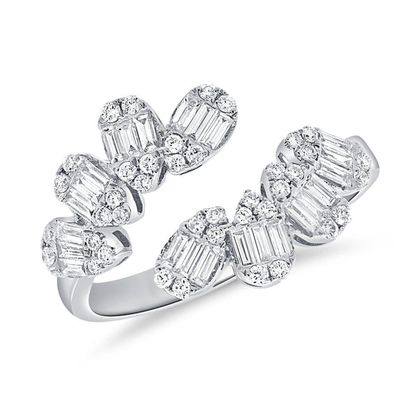 Diamond Baguette Drop Wrap with 14K White Gold Rings.  14K White Gold weight: 2.90 grams 25 Baguette: 0.40ct 40 Diamond: 0.22 ct