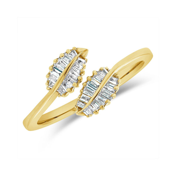 Diamond Baguette Leaf with 14K Yellow Gold Rings.  14K Yellow Gold weight: 2.39 grams 27 Baguette: 0.17 ct