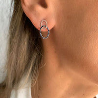 14K White Gold & Blue Sapphire Double Circle Stud Earrings